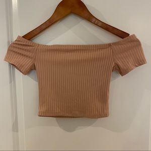 Light sandy pink over shoulder crop top